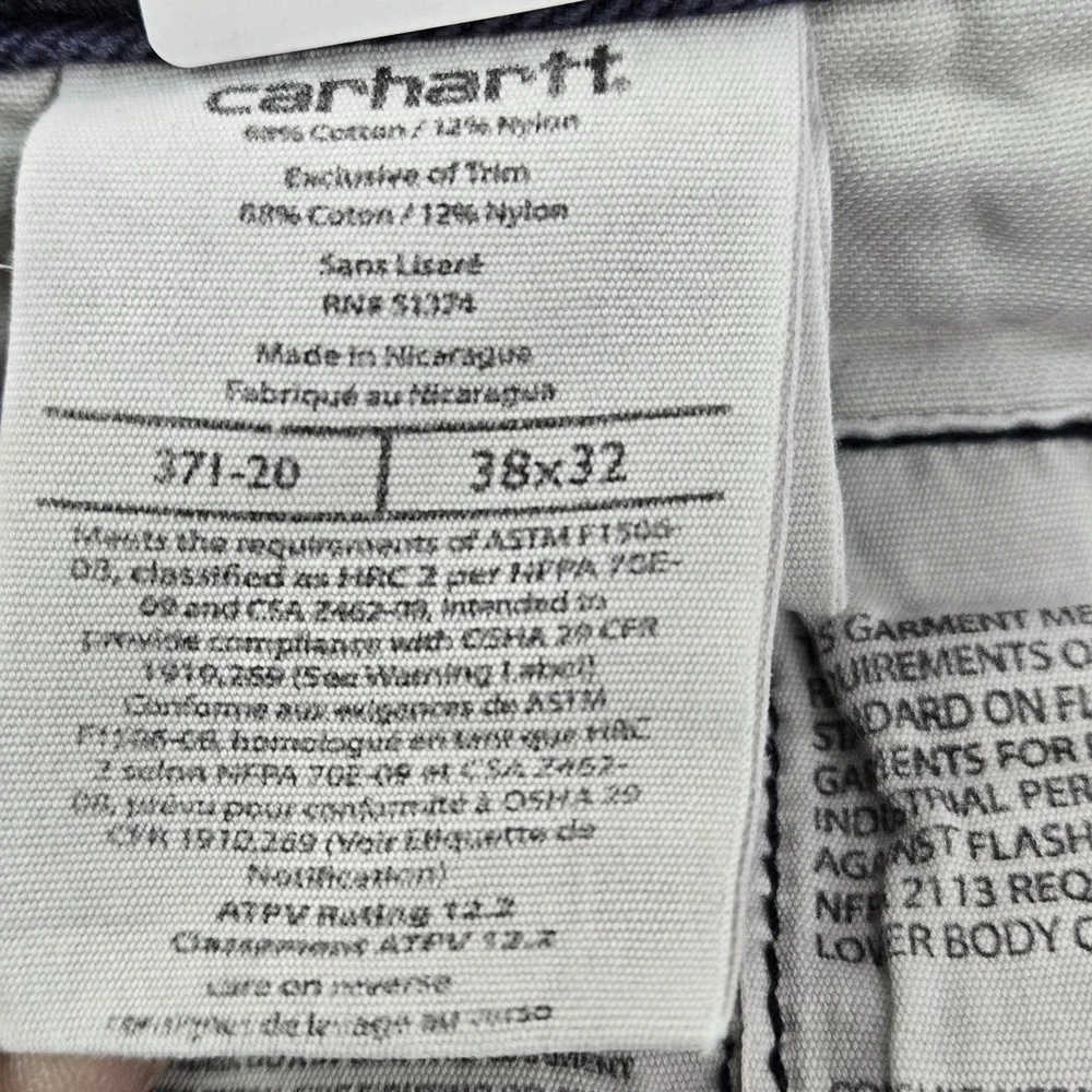 Carhartt Men Pants 38X32 Blue Cotton Nylon Chino Twill FR Work Pants READ